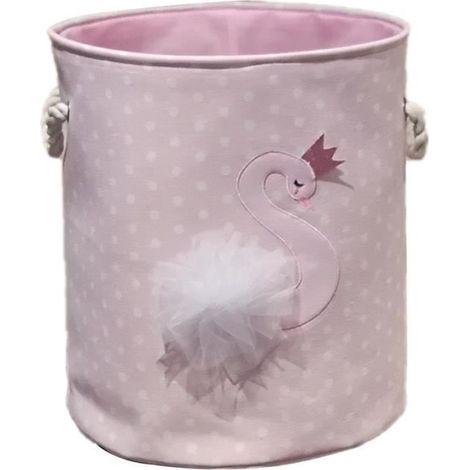 1 panier linge sale cygne rose, rangement souple et stable, panier textile enfant, salle de jeux ou chambre d'enfant (1/4)