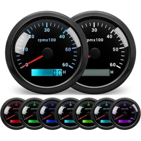 Tachymètre électronique à 7 couleurs, diamètre 85 mm (3-3/8 pouces), noir, changement de couleur automatique, 0-6000 tr/min, affichage LED, convient aux voitures, bateaux et camions, 9-32 V (1/5)