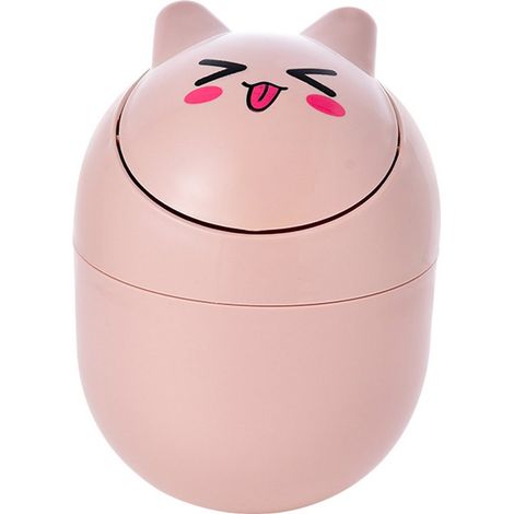 Mini poubelle de bureau avec couvercle, compacte et portable, pour bureau, chambre, salon, salle de bain et cuisine, design chat (1/5)