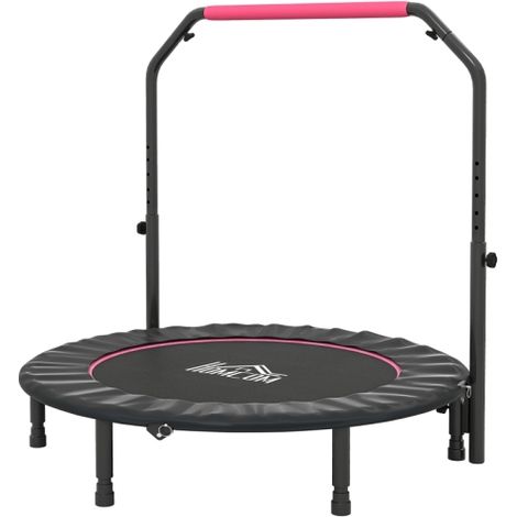48" Foldable Mini Fitness Trampoline, with Adjustable Foam Handle, Spring Cover, Pink (1/5)