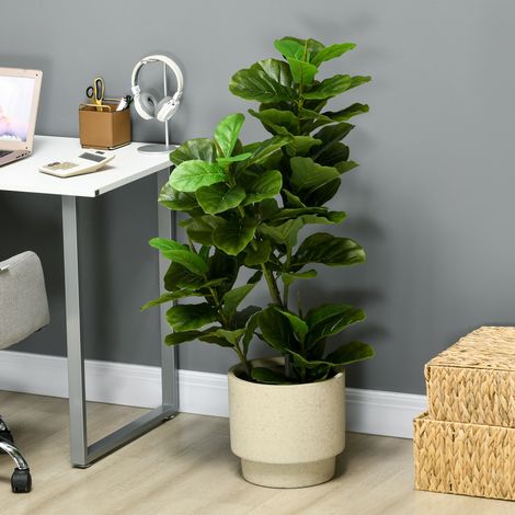 Pianta di Ficus artificiale da 110 cm, con 90 foglie, muschio e vaso, per uso interno ed esterno, colore verde.