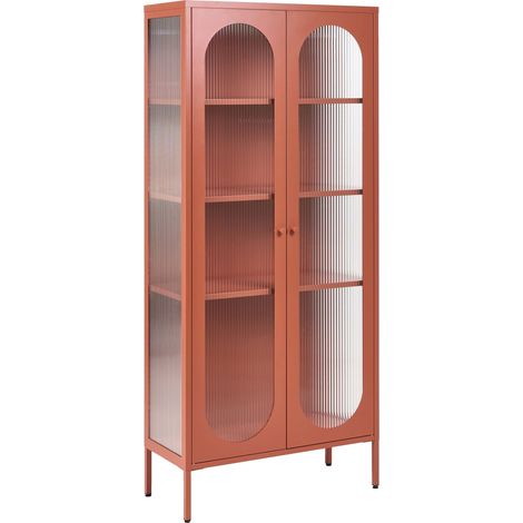 Office Cabinet Golden Brown Steel 80 x 35 x 181 cm Metal 2 Doors Glass Front and Sides Display FOXTON (1/5)
