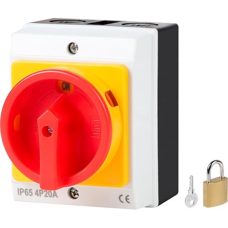 20A 4-Pole Rotary Main Switch, IP65, with Housing, Pure Silver Contacts, Main Switch for Connecting Switches and Separating Small Circuits (1/5)