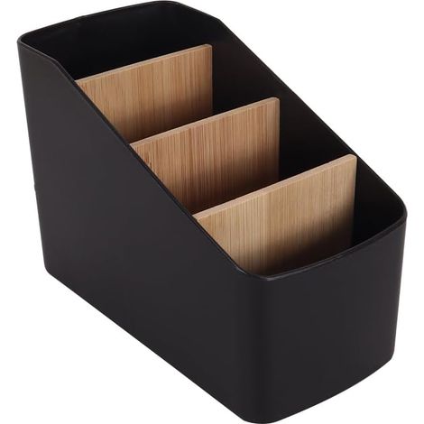 Aufbewahrungsbox – 1 Stück – Bambus und Kunststoff – 4 Fächer – Für Fernbedienung und Schreibtisch – Schwarz, 12,5 x 18 x 9,2 cm (1/5)