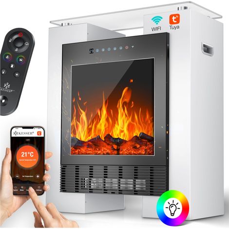 KESSER® LED-Elektrokamin mit Heizung, App/WLAN - Schwarz / Weiß