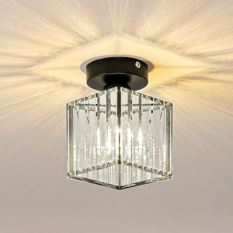 Mini lustre en cristal - Plafonnier moderne semi-encastré - Convient aux couloirs, cuisines, chambres, bars - Noir, carré, 1 pièce (1/4)
