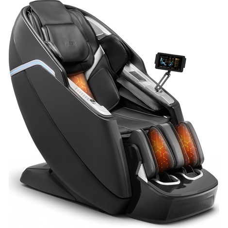 VEVOR Fauteuil de massage avec rail SL, fauteuil relaxation massage 3D/4D inclinable, zero gravite, mode etirement yoga, avec voix IA, chauffage, 36 airbags, ecran TFT, boutons deaccoudoir, roulettes