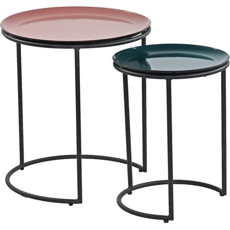 Set tavolino da caffè tondo rosa e verdone in metallo 40x45 / 30x40 cm (1/3)