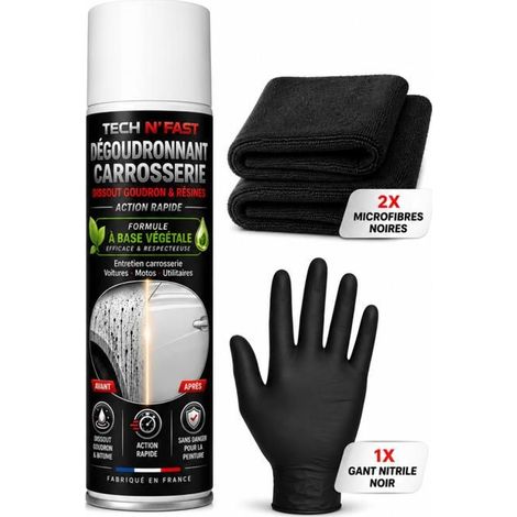Dégoudronnant carrosserie - kit complet avec microfibres et gant - élimine goudron et résine