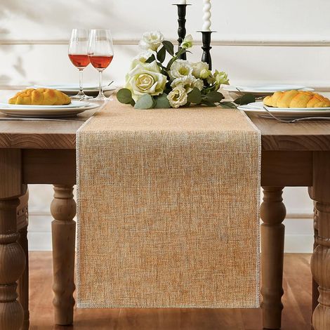 Chemin de Table Lin de Style Ferme en Toile de Jute Vintage de Chemin de Table de Salle à Manger Rustique pour Travaux Manuels, Mariage, Fête, Festival Couleur Bois 30x140 cm (1/5)