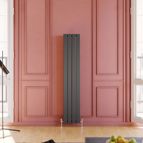 ELEGANT 1600 x 300mm Anthracite Vertical Radiator Double Flat Panel Designer Radiator Central Heating with Chrome Thermostatic Radiator Valves (1/5)