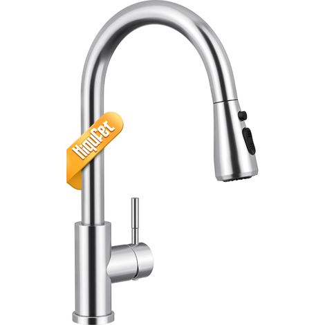 Robinets de Cuisine, Robinet Mitigeur Évier avec Pivotant 360° et Bec Extractible, Robinet Évier Haute Arche à Une Seule Manette en Acier Inoxydable, Or Brossé