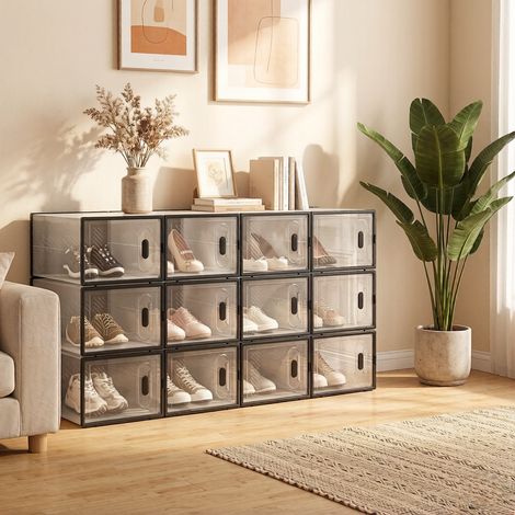 Boîtes de rangement empilables pour chaussures modulables bibliothèque jouets dressing salle de bain, lot de 12 caisses, vendu par lot de 12 (1/4)