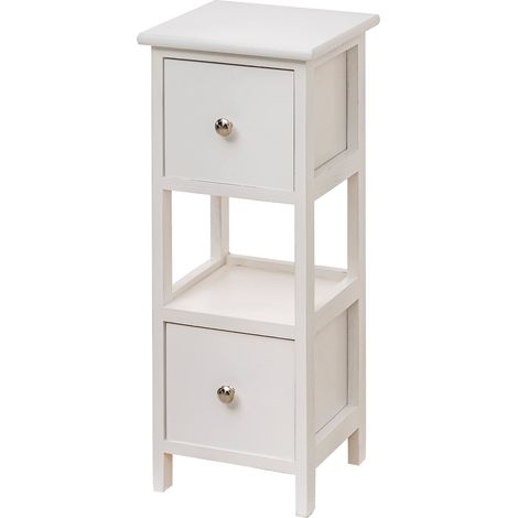 Table de chevet, meuble de salon, chambre à coucher, salle de bain, meuble multifonction, blanc avec 2 tiroirs et 1 étagère, 25 x 25 x 61 cm (1/5)