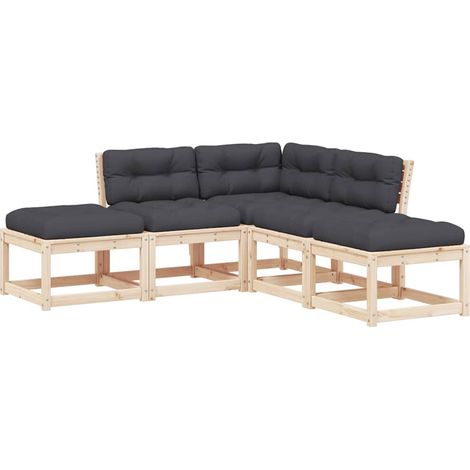 5 Piece Garden Sofa Set with Cushions Solid Wood Pine vidaXL (1/5)