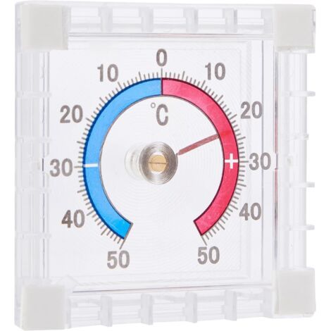 Thermomètre blanc pour fenêtre et porte, 7,57,52,5 cm, 1 pièce, thermomètre adhésif intérieur/extérieur, -50°C à +50°C.