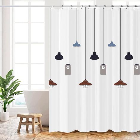 JSSEVN - Shower Curtain, 180x200 cm Shower Curtain, White Chandelier Pattern, Machine Washable Polyester Shower Curtain with Weighted Bottom Hem and 12 Hooks, Bathtub Curtain for Bathroom (1/5)