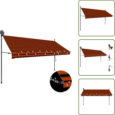 Einziehbare Markise Handbetrieben mit LED 350 cm Orange Braun - Markise - Sonnenschutz - Outdoor Möbel - Gartendekoration - Terrassenüberdachung (1/5)