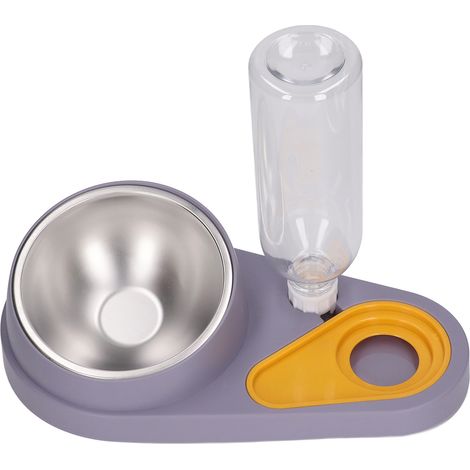 Gamelle double pour chat avec remplissage automatique d'eau, inclinaison à 16°, en acier inoxydable, couleur violette. (1/5)