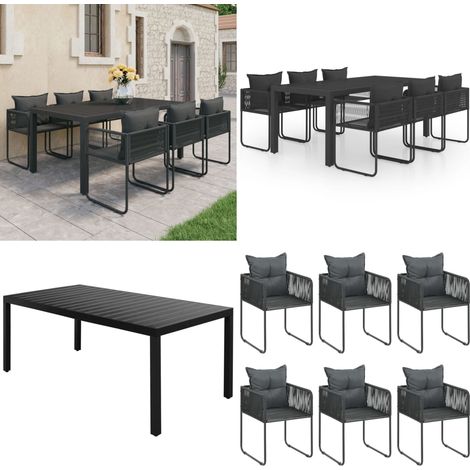 7-tlg. Garten-Essgruppe PVC Rattan Schwarz - Gartenmöbel - Terrassenset (1/5)