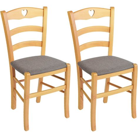 NAPLES - Lot de 2 Chaises Naturelles et Assises en Tissu Chiné Gris (1/2)