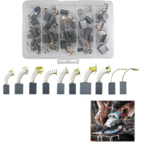 Charbon Moteur Electrique & Balais Charbon par Dimension, Lot 40 Pièces 10 Tailles pour Outil Électrique, Carbone-Graphite avec Boîte Transparente, Résistant à l'Usure pour Perforateurs, Meuleuses (1/5)