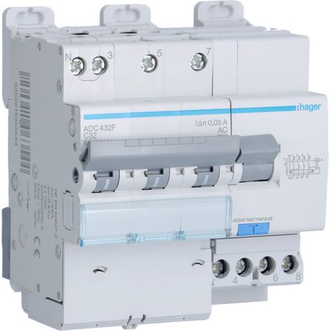 Adc432f Hager Disjoncteur Différentiel Triphasé + Neutre 6-10ka Courbe C - 32a 30ma Type Ac (1/4)