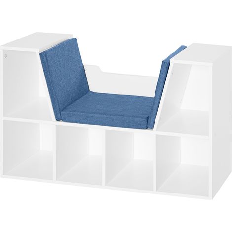 Banquette-bibliothèque 2 en 1 avec coussin d'assise, étagère cubique à 6 compartiments ouverts et 2 niveaux, meuble de rangement pour salon, chambre, bureau, 102 x 30 x 61 cm, bleu