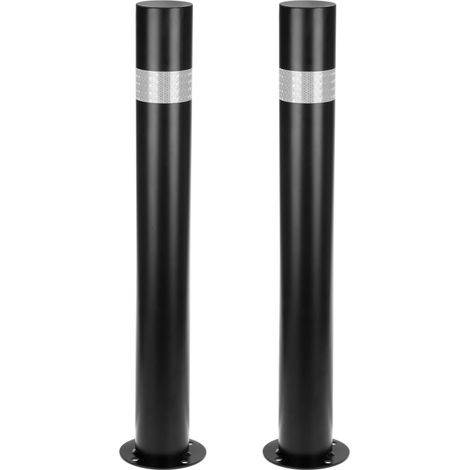 PrimeMatik - Pack de 2 pcs de bornes bornes en acier avec socle cloué 90x750mm noir (1/5)