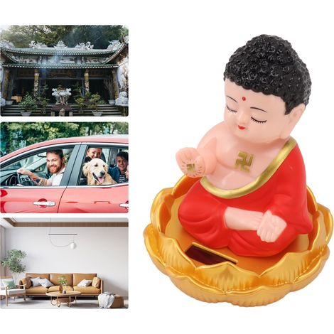 [Estatua de Buda] + [Adornos] + [Indicador solar para coche] + [Decoración para el hogar y el coche] Estatua de Buda de plástico con energía solar y sensor de luz, ideal como regalo para la oficina y  (1/5)