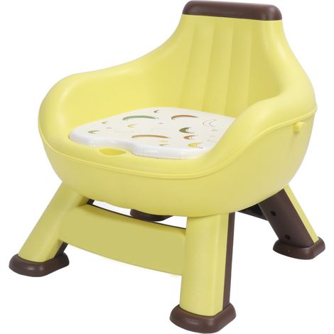 Chaise haute multifonctionnelle pour bébé avec dossier, pieds stables, coussin moelleux et signal sonore (jaune). (1/5)
