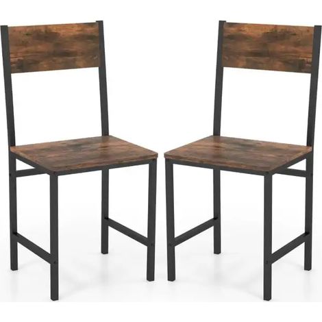 Lot de 2 chaises de salle à manger marron rustique avec pieds en métal et dossier incliné pour salle à manger cuisine et salon (1/5)