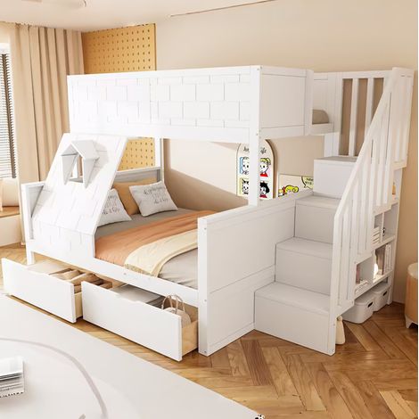 struttura letto 90x200 salvaspazio con scala bianco HAVRYA (1/5)