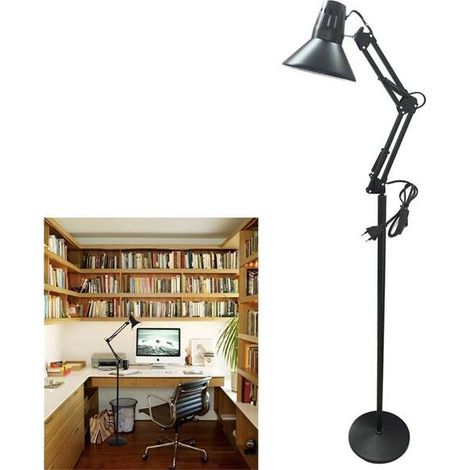 Lampada Piantana Da Terra Porta Lampadina E27 Casa Ufficio Lume Nero