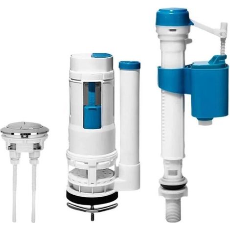 Kit de remplacement pour toilettes monobloc – comprend le bouton, la soupape de chasse d'eau et la soupape d'arrivée d'eau.
