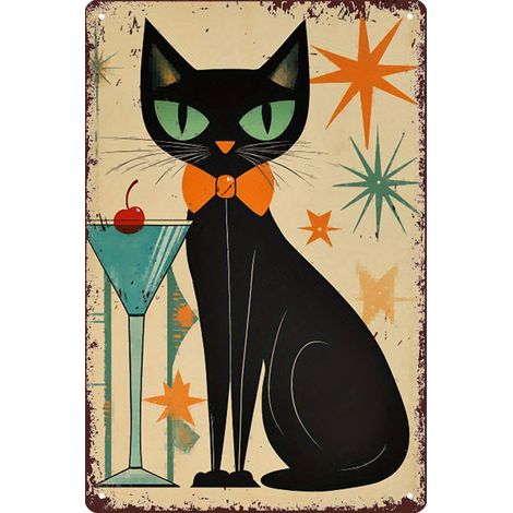 Plaque en métal rétro amusante de chat, plaque animal vintage en métal, décoration murale de bar, affiche métallique pour cuisine, pub, club, salon, restaurant, magasin, bureau, 20x30cm (Chat-03) (1/5)