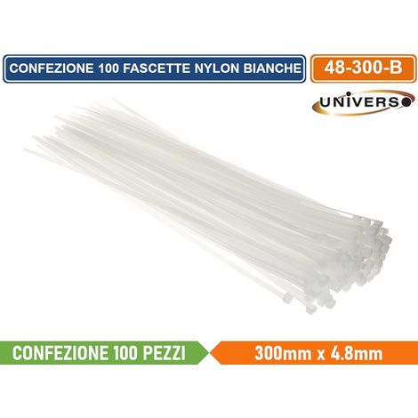 CONFEZIONE 100 PEZZI FASCETTE SERRACAVO AUTOBLOCCANTI IN NYLON BIANCO 4.8mm X 300mm (1/2)