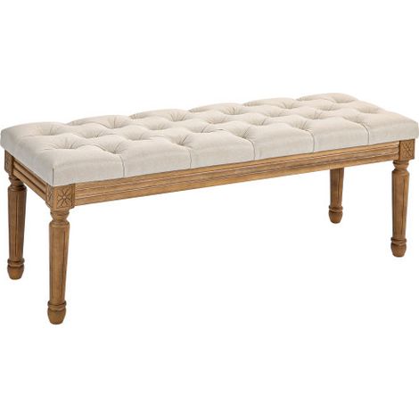 Banc rembourré avec finition aspect lin et pieds en bois convient pour la chambre, le salon ou l'entrée beige. (1/5)