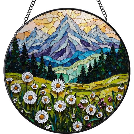Attrape-soleil en vitrail rond – Décoration pour fenêtre, porte et intérieur, idée cadeau femme homme, Diamètre : 25 cm (1/3)