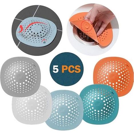 Protection de Drain de Silicone,5 PCS Filtre Évier en Silicone,Filtre à Cheveux Douche,Filtre à Bonde de Douche pour Drain de Douche, pou Coincer Cheveux et Saletés, Bouchon Dévier avec Ventouses (1/5)