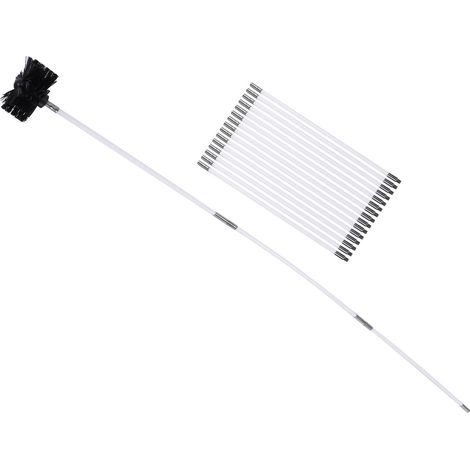 Brosse de ramonage de 7,3 m (24 pi) avec 18 tiges flexibles, manche en bois et tête de brosse de 15 cm (24 pi) de diamètre. (1/5)