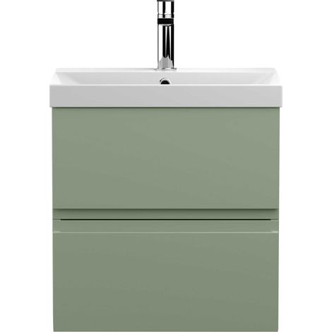 Hudson Reed Urban Wall Hung 2-Drawer Vanity Unit with Basin 3 Satin Green - 500mm Wide (1/5)