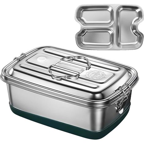 Lunch Box Chauffante Inox 2000ml 3 Compartiments Étanche
