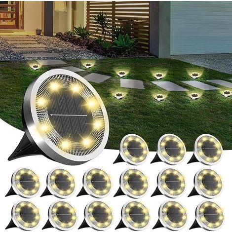16 Outdoor Recessed Solar Lights, Warm White 3000K, IP65 Waterproof Solar Garden LED Spotlight with 8 LEDs, Lawn Lighting, Driveway, Patio, Path Lighting (1/5)
