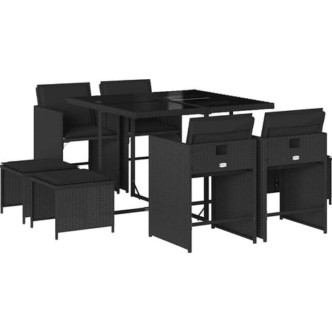 Maison Exclusive - 9-tlg. Garten-Essgruppe mit Kissen Schwarz Pol
