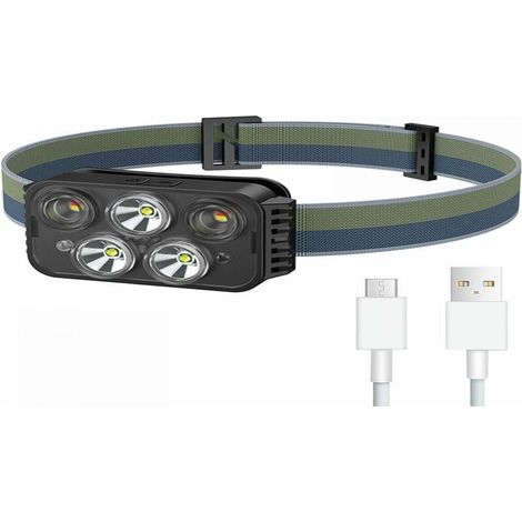 Lampe Frontale,2000 Lumens Super Lumineux Torche Frontale LED,Rechargeable USB,8 Modes D'éclairage Détecteur Mouvement Lampe,IPX6 Étanche et,Pour Enfants et Adultes Pêche,Camping,Cyclisme,Running (1/5)