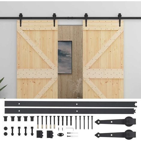 vidaXL  Sliding Door  2 pcs Natural and Black Solid Pine Wood