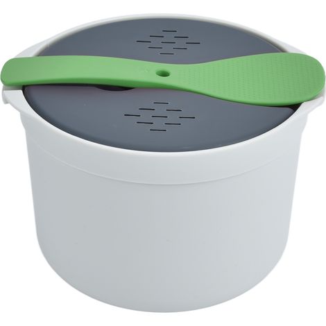 Cuiseur à riz micro-ondes 2L en polypropylène alimentaire, cuillère à riz, couvercle, passoire, cuiseur vapeur, vert (1/5)