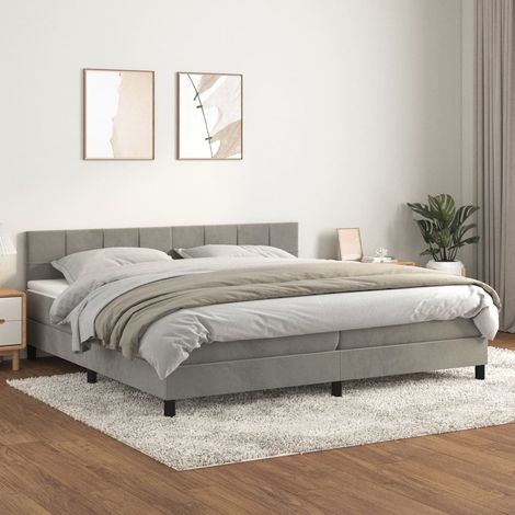 Lit à sommier tapissier et matelas - Cadre De Lit Moderne: King Size - Lit Double - Gris clair 200x200cm Velours Chic-898365 (1/5)