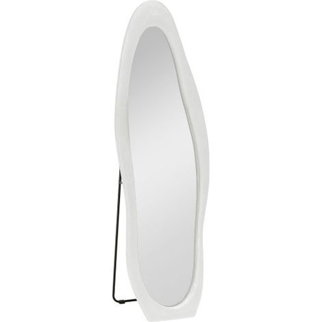Specchio a figura intera, 50 x 160 cm, specchio da terra, cornice in velluto, specchio da parete dalla forma ondulata irregolare, adatto per camera da letto e soggiorno, bianco, spedizione in loco. (1/5)